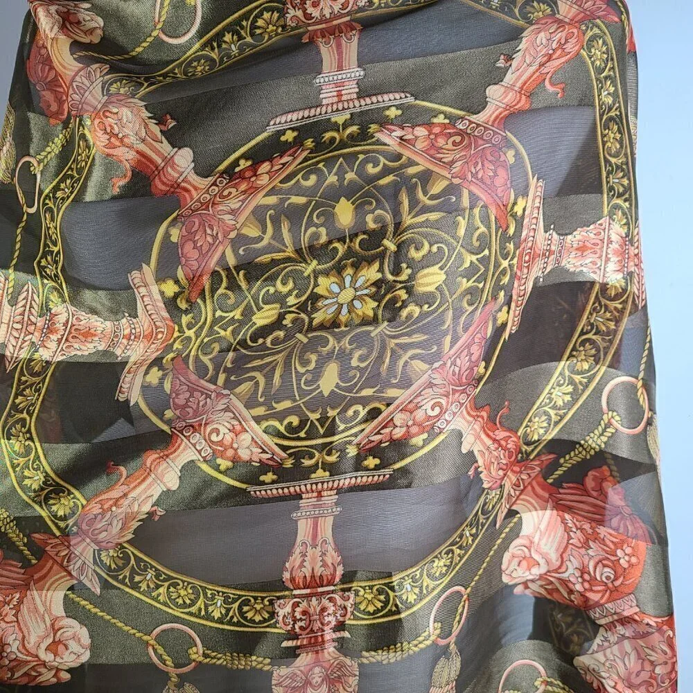 Women's Olive Green Gold Dome Ornate Luxury Chic Scarf Wrap 39.5 x 38